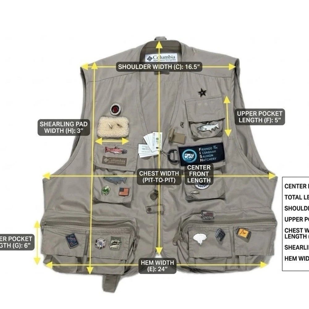 VTG Columbia Sportswear McKenzie Utility Vest Fishing Photography Khaki Size 2X